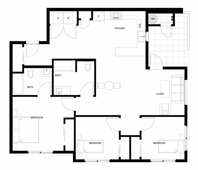 3 Bed, 2 Bath Small G207 floor plan